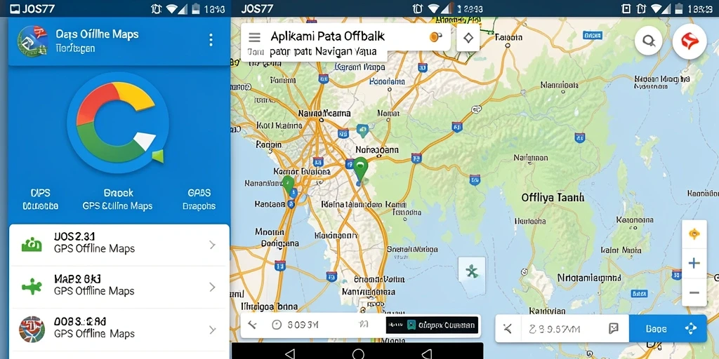Antarmuka JOS77 yang intuitif dengan fitur peta offline dan cuaca.