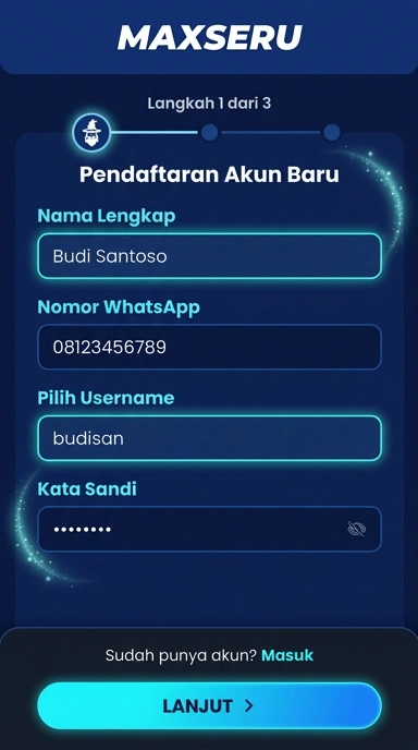 Tampilan halaman daftar maxseru
