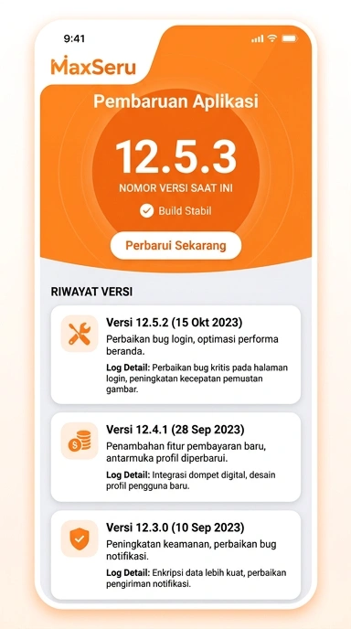 Tampilan riwayat versi maxseru